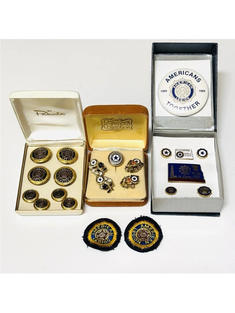 Vintage North Dakota American Legion Lot Pins Buttons Clip Earrings Patches